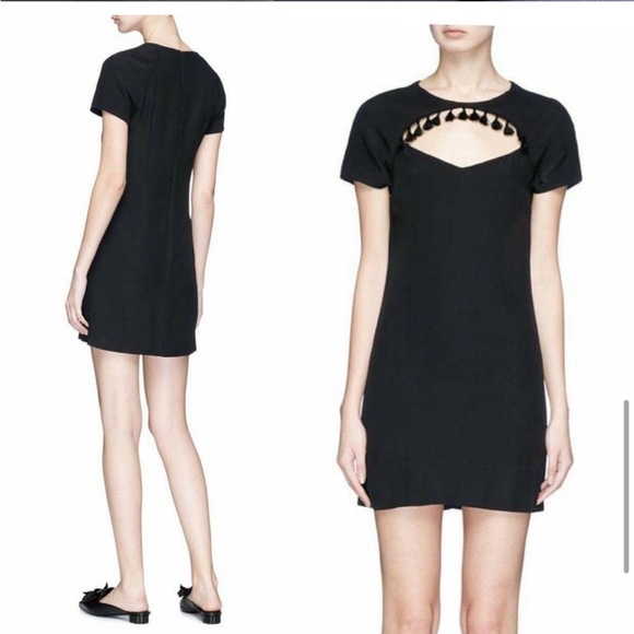 $350 NWT Staud Black Cut Out Front Tassels Dress Large mini Cutout - Picture 3 of 5